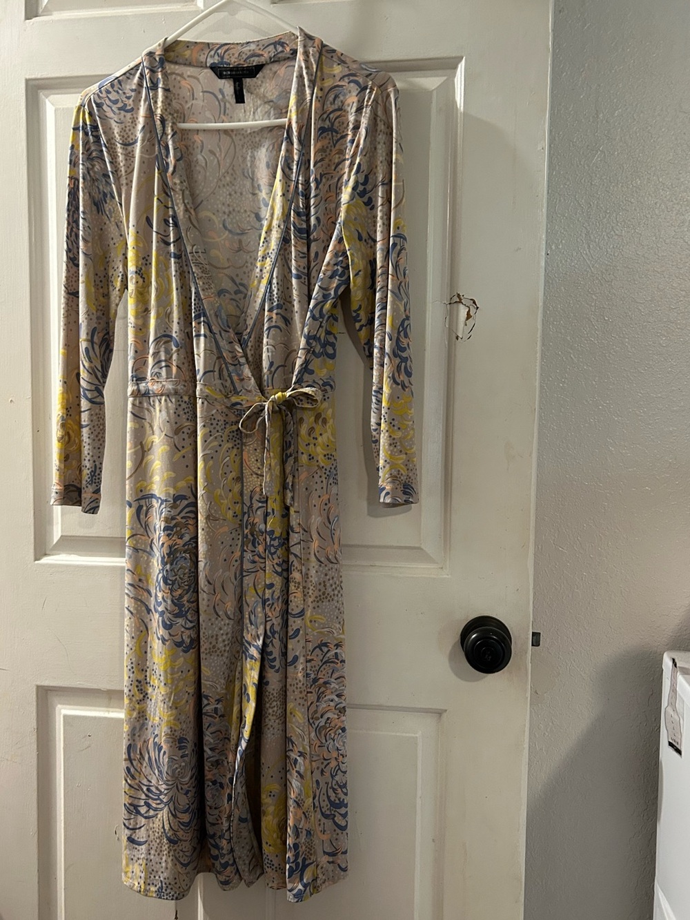 BCBGMaxAzria Yellow and Blue Floral Wrap Dress